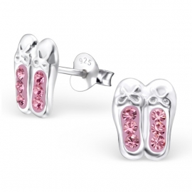 Kinderoorbellen Sterling zilver 925 Balletschoentjes met roze strass