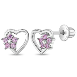Kinderoorbellen Sterling zilver 925 met schroefsluiting Hartjes "In Season Jewelry"