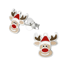 Kinderoorbellen Sterling zilver 925 Rendier met kerstmuts