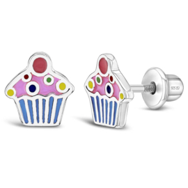 Kinderoorbellen Sterling zilver 925 met schroefsluiting Cupcake "In Season Jewelry"