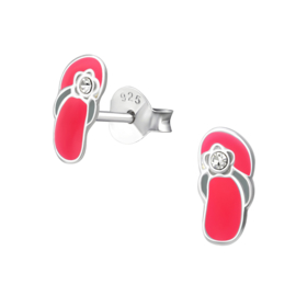 Kinderoorbellen Sterling zilver 925 Slippers roze met kristal