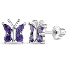 Kinderoorbellen Sterling zilver 925 met schroefsluiting Vlinder paars "In Season Jewelry"
