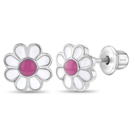 Kinderoorbellen Sterling zilver 925 met schroefsluiting Madeliefje "In Season Jewelry"