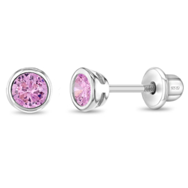 Kinderoorbellen Sterling zilver 925 met schroefsluiting Rond roze "In Season Jewelry"