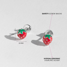 Kinderoorbellen Sterling zilver 925 met schroefsluiting Aardbei "In Season Jewelry"
