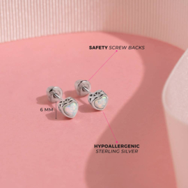 Kinderoorbellen Sterling zilver 925 met schroefsluiting Opal hart "In Season Jewelry"