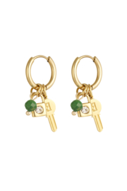 Creolen Chirurgisch staal Key with beads Green