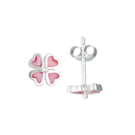 Kinderoorbellen Sterling zilver 925 Klaver roze "Lilly"