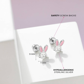 Kinderoorbellen Sterling zilver 925 met schroefsluiting Konijn "In Season Jewelry"