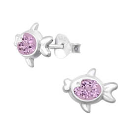 Kinderoorbellen Sterling zilver 925 Visjes kristal roze