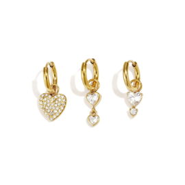Creolen Chirurgisch staal Set simple hearts crystal
