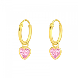 Creolen Sterling zilver 925 Hartjes met roze zirkonia