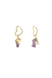 Creolen Chirurgisch staal Heart & stones purple