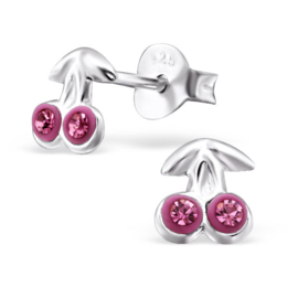 Kinderoorbellen Sterling zilver 925 Kers kristal roze