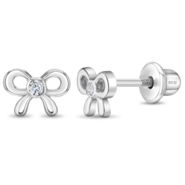 Kinderoorbellen Sterling zilver 925 met schroefsluiting Strikjes "In Season Jewelry"