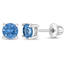 Kinderoorbellen Sterling zilver 925 met schroefsluiting Rond blauw "In Season Jewelry"