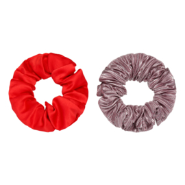 Haarelastiekjes satijnen scrunchie rood/paars