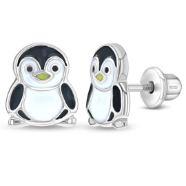 Kinderoorbellen Sterling zilver 925 met schroefsluiting Pinguïn "In Season Jewelry"