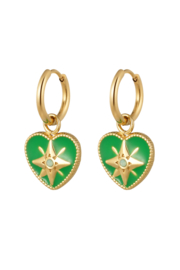 Creolen Chirurgisch staal Heart green