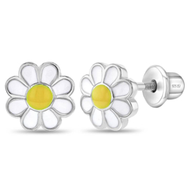 Kinderoorbellen Sterling zilver 925 met schroefsluiting Madeliefje "In Season Jewelry"