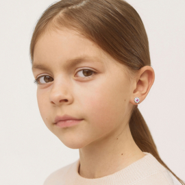 Kinderoorbellen Sterling zilver 925 met schroefsluiting Madeliefje "In Season Jewelry"