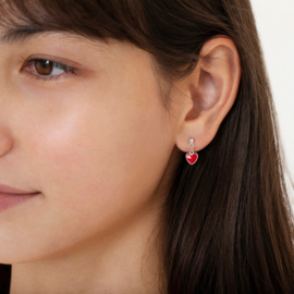 Kinderoorbellen Sterling zilver 925 met schroefsluiting Dangle heart rood "In Season Jewelry"