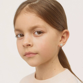 Kinderoorbellen Sterling zilver 925 met schroefsluiting Madeliefje "In Season Jewelry"