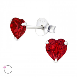 Oorbellen Sterling zilver 925 Hart met Swarovski kristal rood