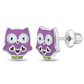 Kinderoorbellen Sterling zilver 925 met schroefsluiting Uil "In Season Jewelry"