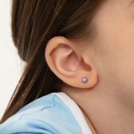 Kinderoorbellen Sterling zilver 925 met schroefsluiting Bloem paars "In Season Jewelry"