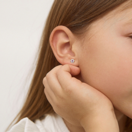 Kinderoorbellen Sterling zilver 925 met schroefsluiting Bloem fuchsia "In Season Jewelry"
