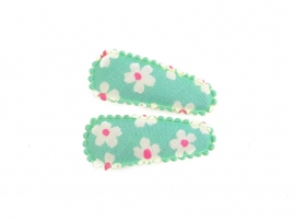 Babyhaarspeldjes groen met witte bloemen