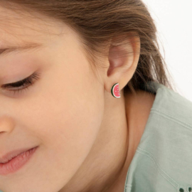 Kinderoorbellen Sterling zilver 925 met schroefsluiting Watermeloen "In Season Jewelry"