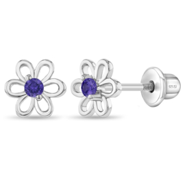 Kinderoorbellen Sterling zilver 925 met schroefsluiting Bloem paars "In Season Jewelry"