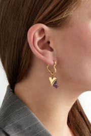 Creolen Chirurgisch staal Heart & stones purple