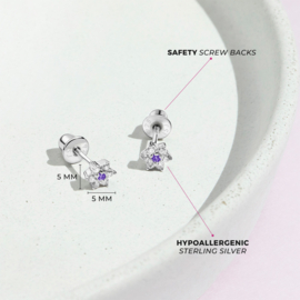 Kinderoorbellen Sterling zilver 925 met schroefsluiting Bloem paars "In Season Jewelry"