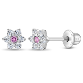 Kinderoorbellen Sterling zilver 925 met schroefsluiting Bloem roze "In Season Jewelry"