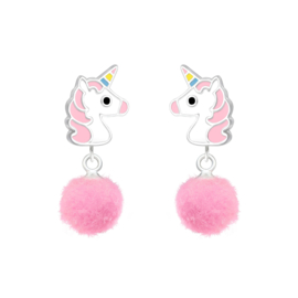 Kinderoorbellen Sterling zilver 925 Unicorn met pompoms