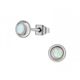 Oorbellen Chirurgisch staal Rond white opal