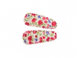 Babyhaarspeldjes rood met paarse bloemen