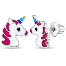 Kinderoorbellen Sterling zilver 925 met schroefsluiting Unicorn "In Season Jewelry"