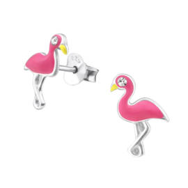 Kinderoorbellen Sterling zilver 925 Flamingo kristal