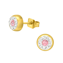 Oorbellen Chirurgisch staal Rond kristal pink