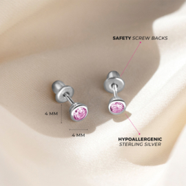 Kinderoorbellen Sterling zilver 925 met schroefsluiting Rond roze "In Season Jewelry"