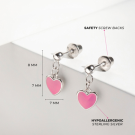 Kinderoorbellen Sterling zilver 925 met schroefsluiting Dangle heart roze "In Season Jewelry"