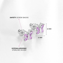 Kinderoorbellen Sterling zilver 925 met schroefsluiting Vlinder roze "In Season Jewelry"