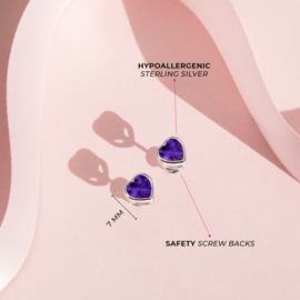 Kinderoorbellen Sterling zilver 925 met schroefsluiting Hart paars "In Season Jewelry"