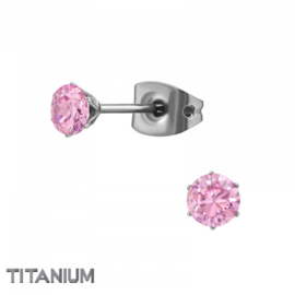 Oorbellen Titanium Tulp roze 4mm