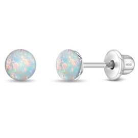 Kinderoorbellen Sterling zilver 925 met schroefsluiting Opal button "In Season Jewelry"