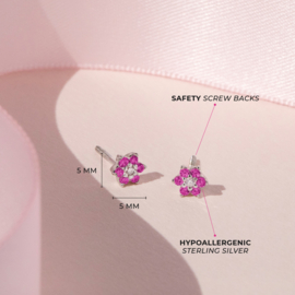 Kinderoorbellen Sterling zilver 925 met schroefsluiting Bloem fuchsia "In Season Jewelry"